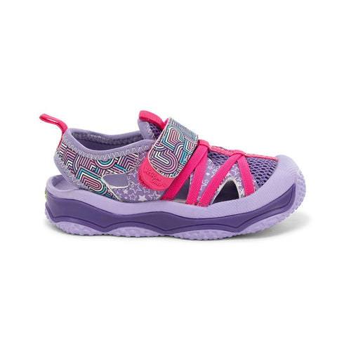 Western Chief girls' Shore Runner sandal in purple showing side view
