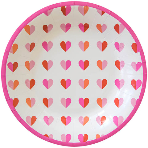 LUNCH/DESSERT PLATES HEARTS, pink border white background, and heart grid