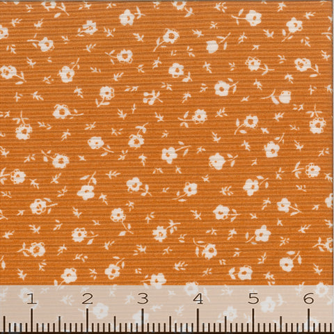 orange, Double Brushed Floral Rib Knit Fabric