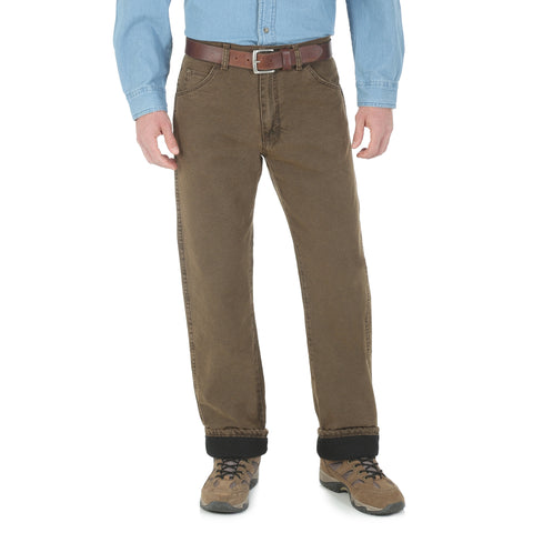 Night Brown Wrangler lined jeans, front view.
