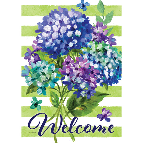 Garden flag showing Striped Hydrangeas