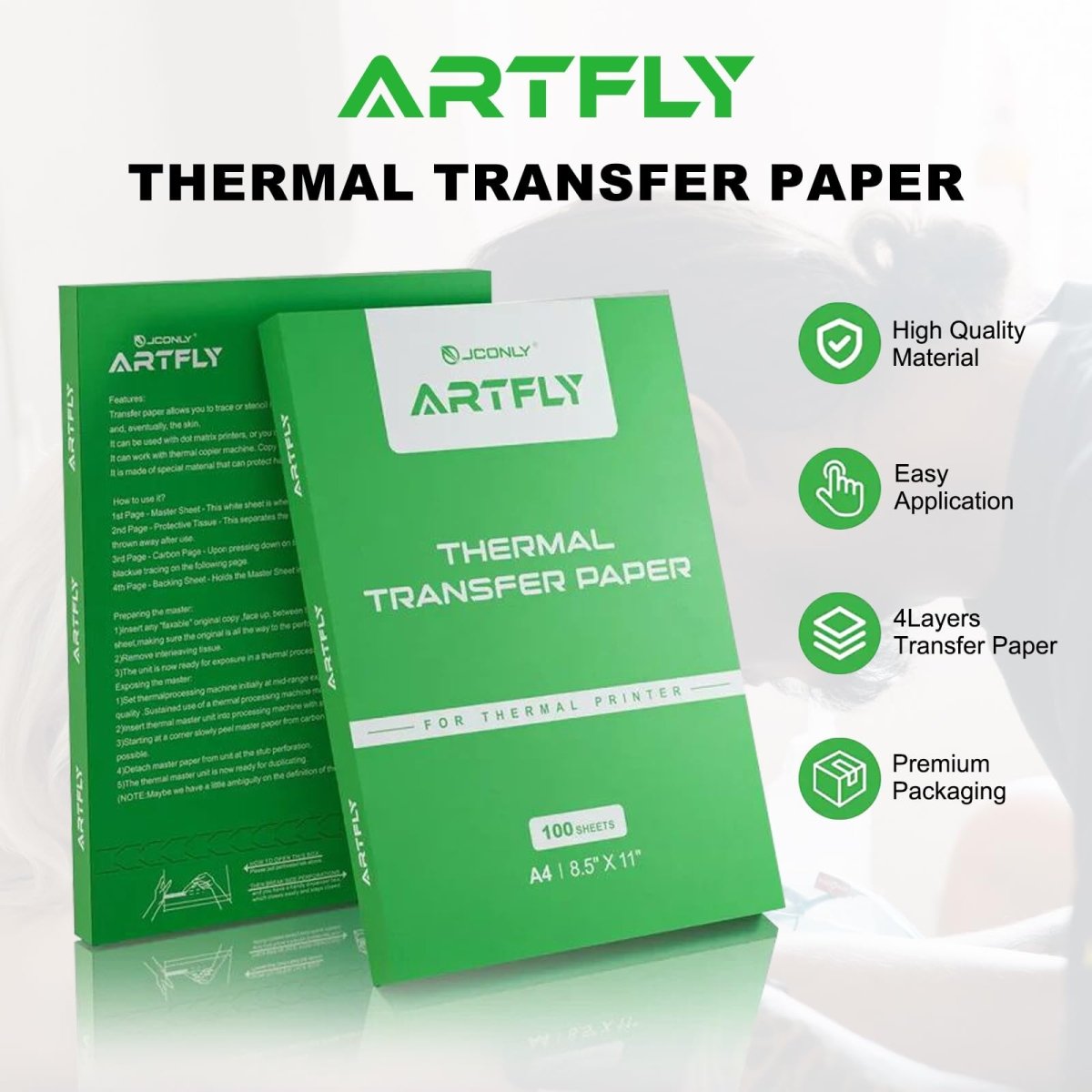 Tattoo Transfer Paper by Jconly Artfly - 100 Sheets - Tattoo Unleashed