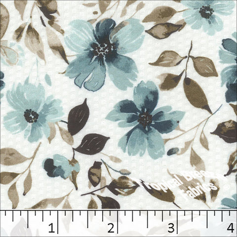 teal, Dapple Knit Floral Print Fabric 572618
