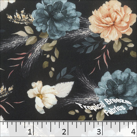 teal, Soft Touch Knit Floral Print Fabric 572623