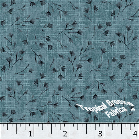 teal, Standard Weave Floral Print Poly Cotton Fabric 6308