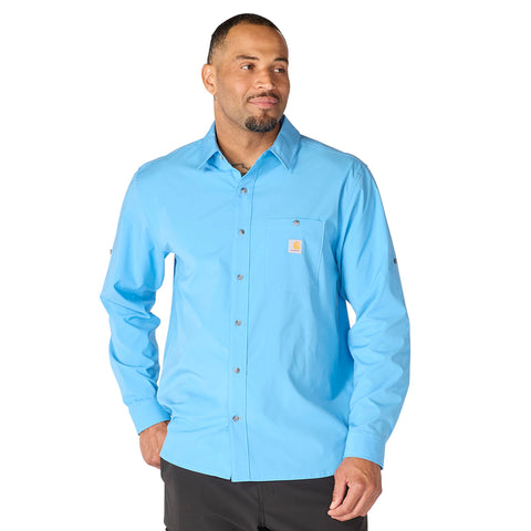 Carhartt men's Force Sun Defender woven relaxed shirt in tranquil blue