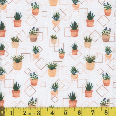 white, Spotted Cord Succulent Print Fabric 14416