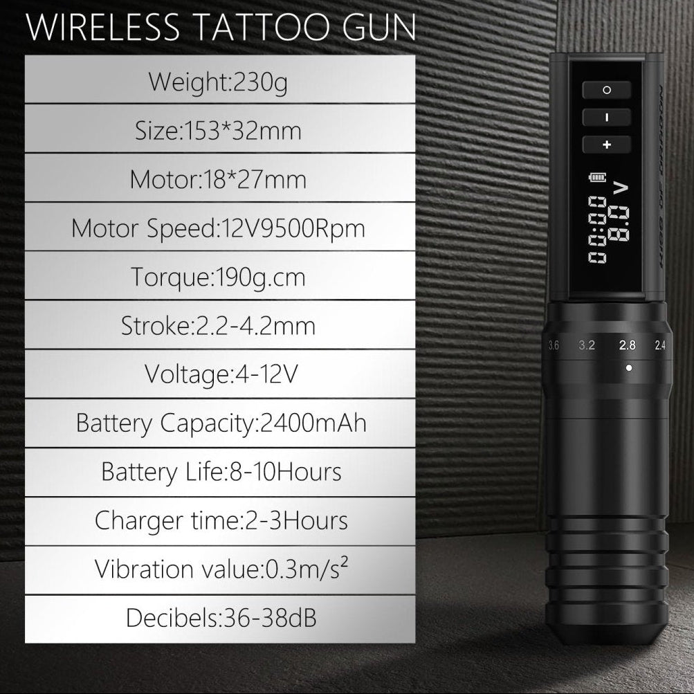 Wireless Tattoo Gun Machine Kit By Kiss of Dragon with 6 stroke length & 2400mAh Battery - Tattoo Unleashed