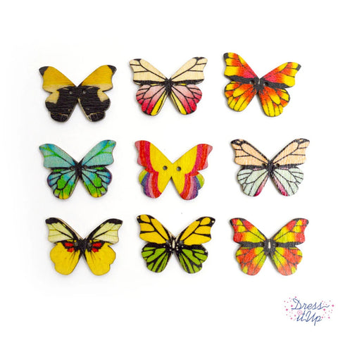 Dress It Up butterfly garden wood buttons