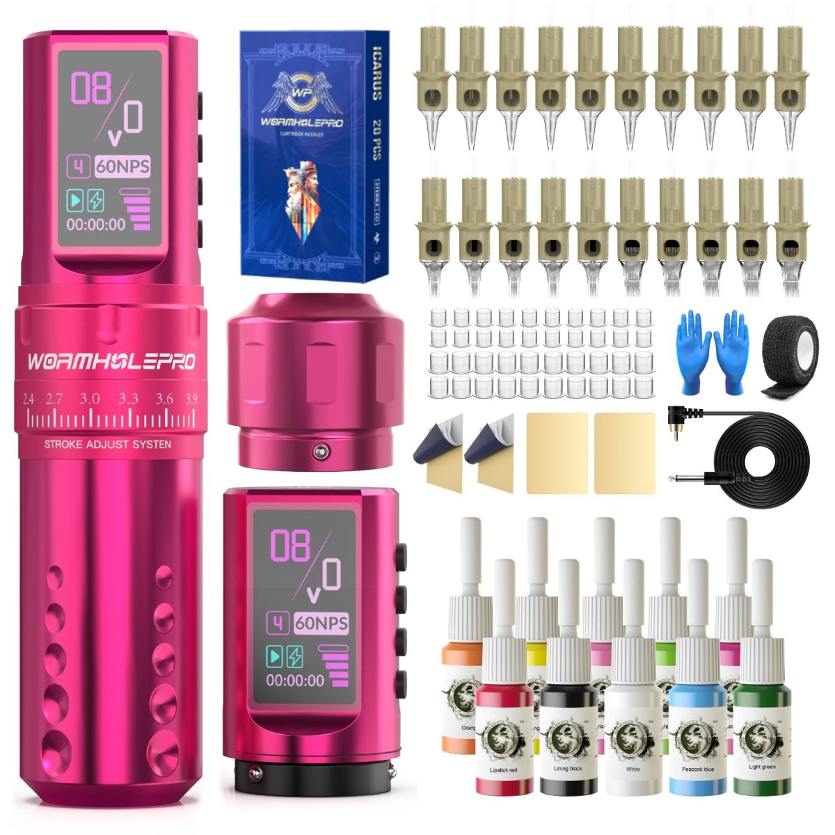 Wormholepro Wireless Tattoo Pen Machine Kit with 7 Adjustable Stroke WTK298 - Tattoo Unleashed