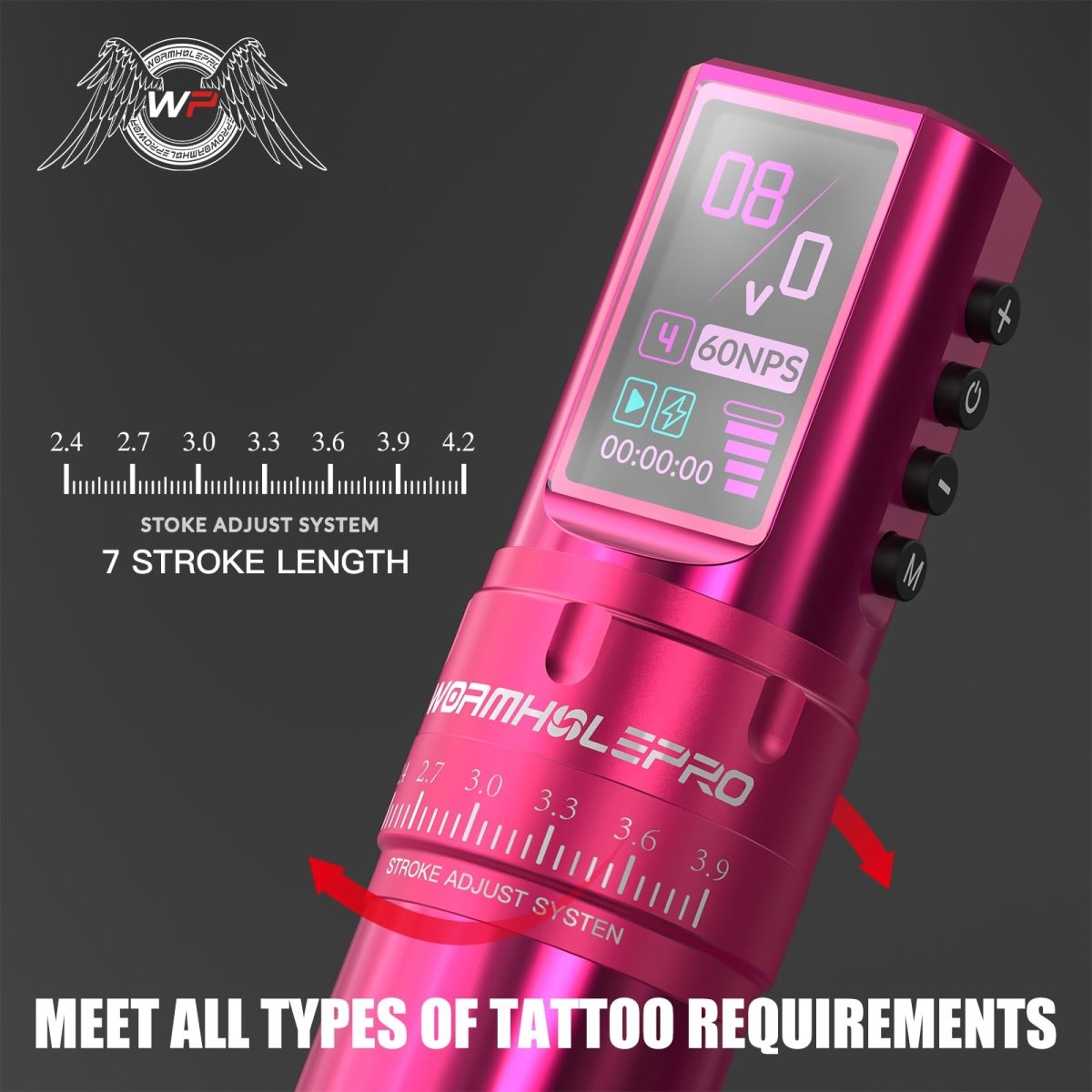 Wormholepro Wireless Tattoo Pen Machine Kit with 7 Adjustable Stroke WTK298 - Tattoo Unleashed